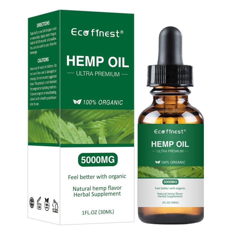 30ml 100% Natural Hemp Oil for Pain Relief Sleep Aid Anti Stress 1000/5000mg Contains CBD Hemp Extract Drops Body Skin Care