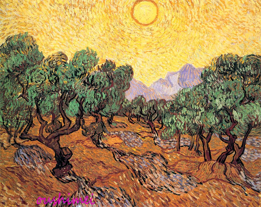 Wholesale Handmade Olive Garden in the Mountain Under the Sunshine Oil Paining on Canvas by Skillful Painter for Home Decor