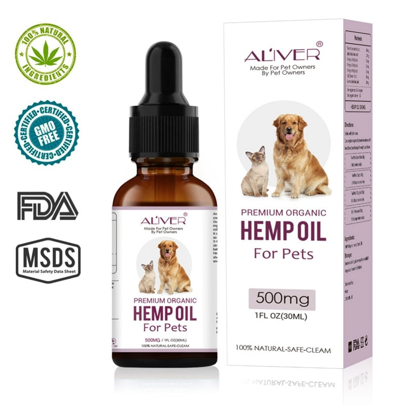 New 30ml Arganic Pet Hemp Seed Oil for dogs Natural Herbs of Pet Care Oil Anxiety Relief Pain Joint hip Strengtheens