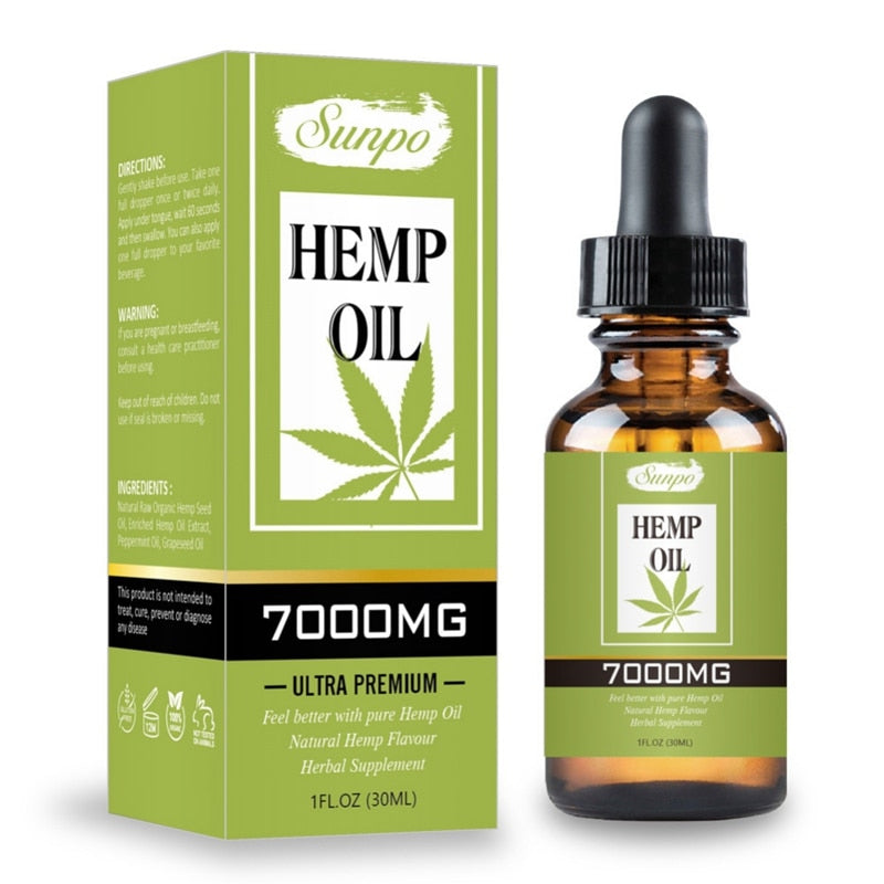 30ml Organic Hemp Oil for Pain Relief Help Sleep Aid Anti Stress 7000mg Hemp Extract Drops Finest Facial Body Skin Care