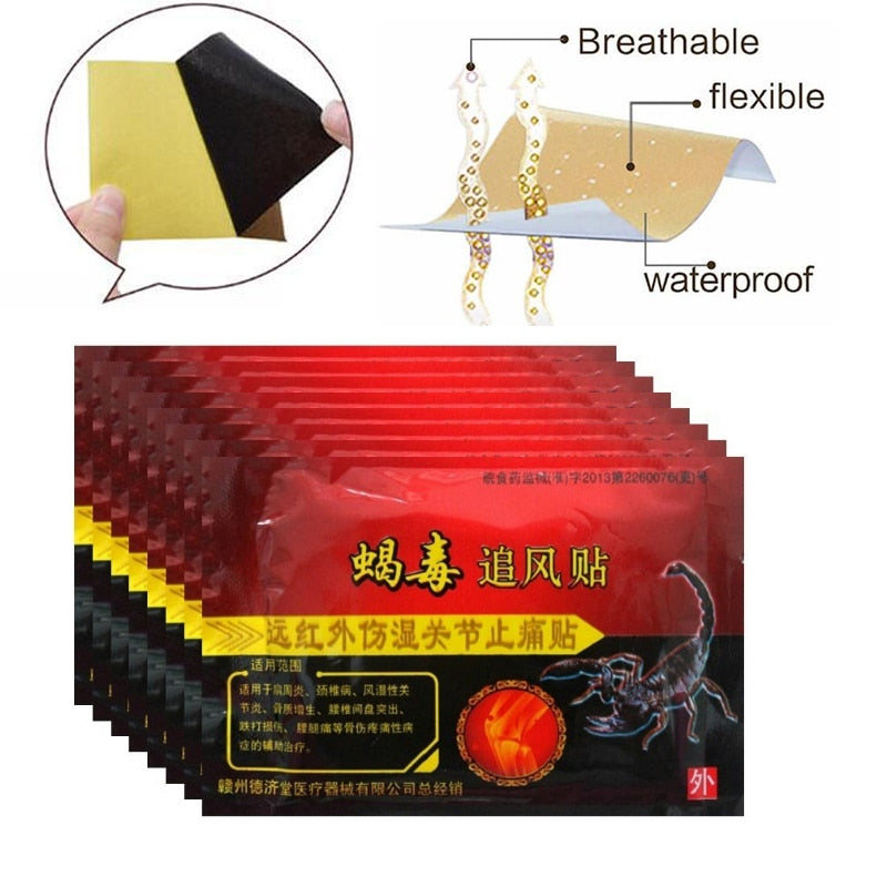 80pcs/10 bags Knee Joint Pain Relieving Patch Chinese Scorpion Venom Extract Plaster for Body Rheumatoid Arthritis Pain Relief