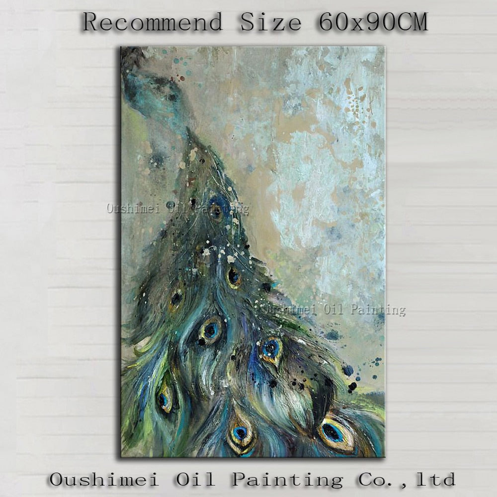 100%Handmade High Quality Peacock Feather Oil Painting On Canvas Hand-pained Modern Peacock Oil Painting For Wall Decoration
